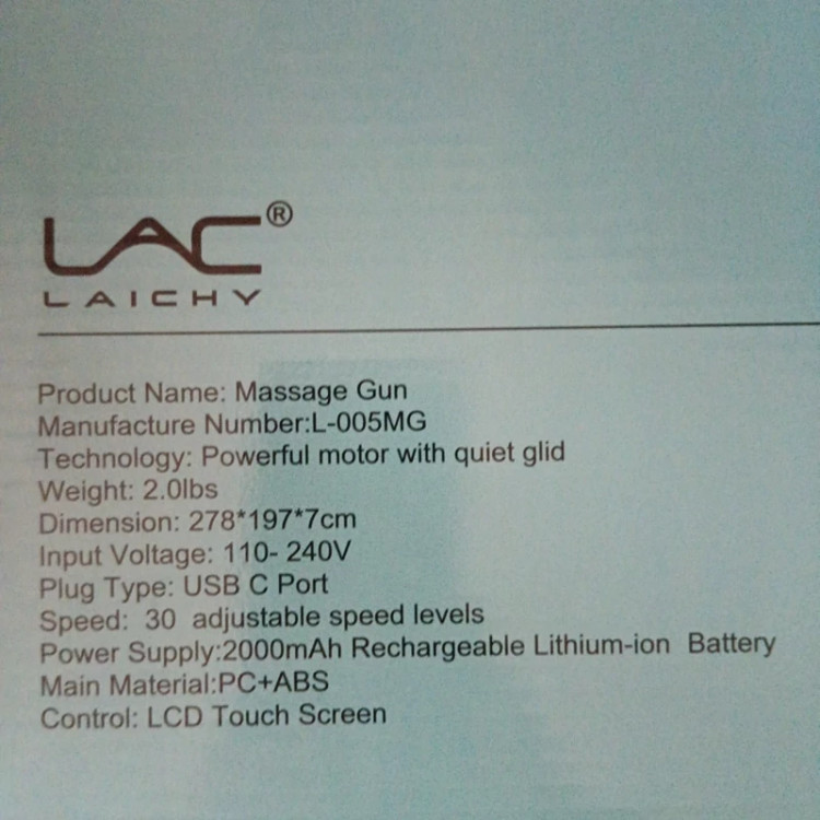 ماساژور تفنگی شارژی لایچی LAC مدل L-005MG